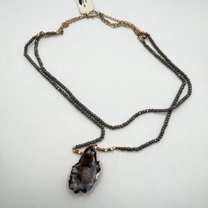 NWT 15"+3"ext double stranded gray faceted glass and druzy pendant, necklace!
